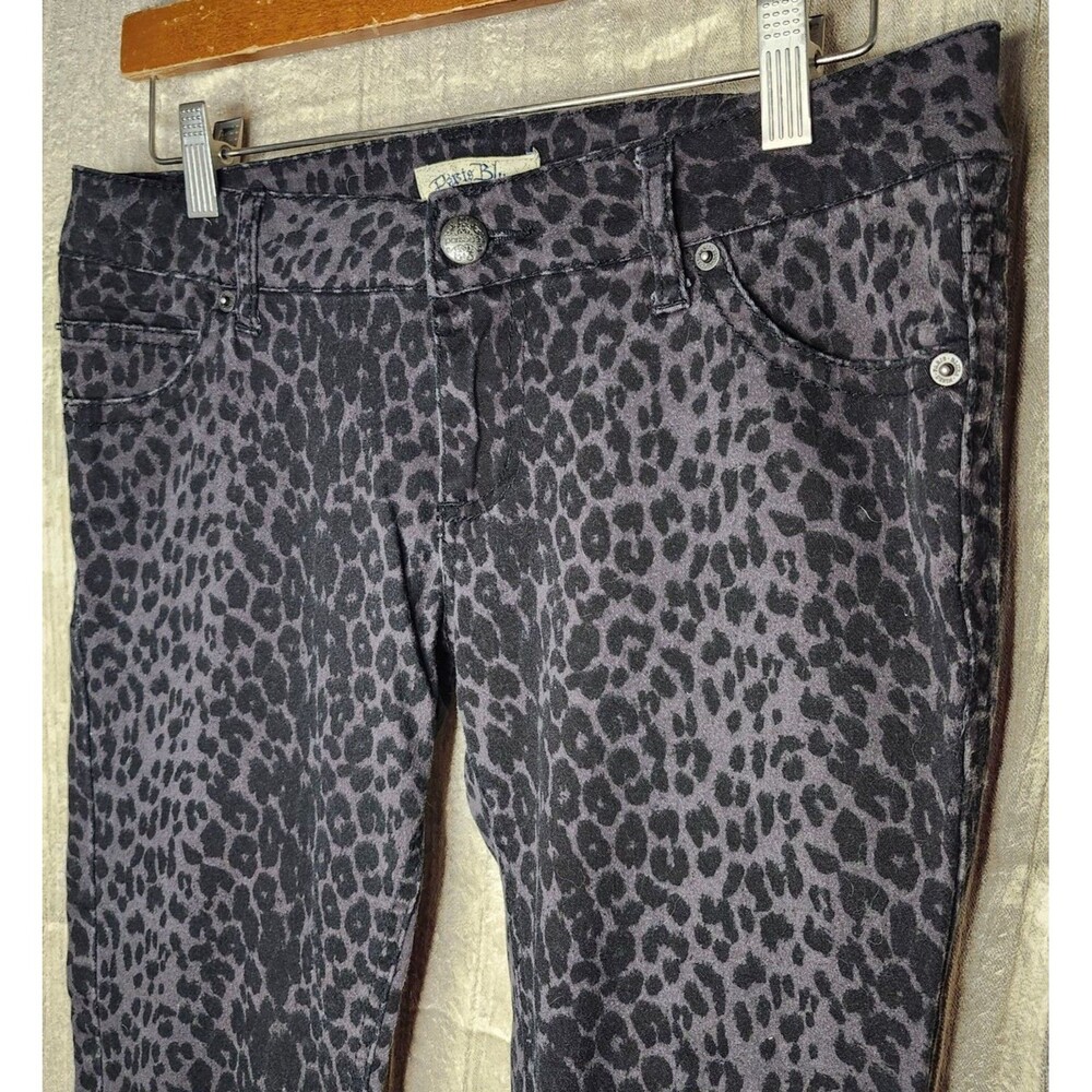 Paris Blues Black Gray Leopard Print Low Rise Skinny Jeans Zip Ankle Stretch - 9